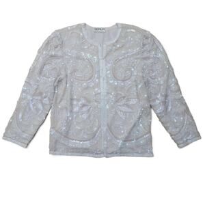 SCALA Sequined Beaded Jacket Women's M Vintage 80s Formal Evening Elegant Glam